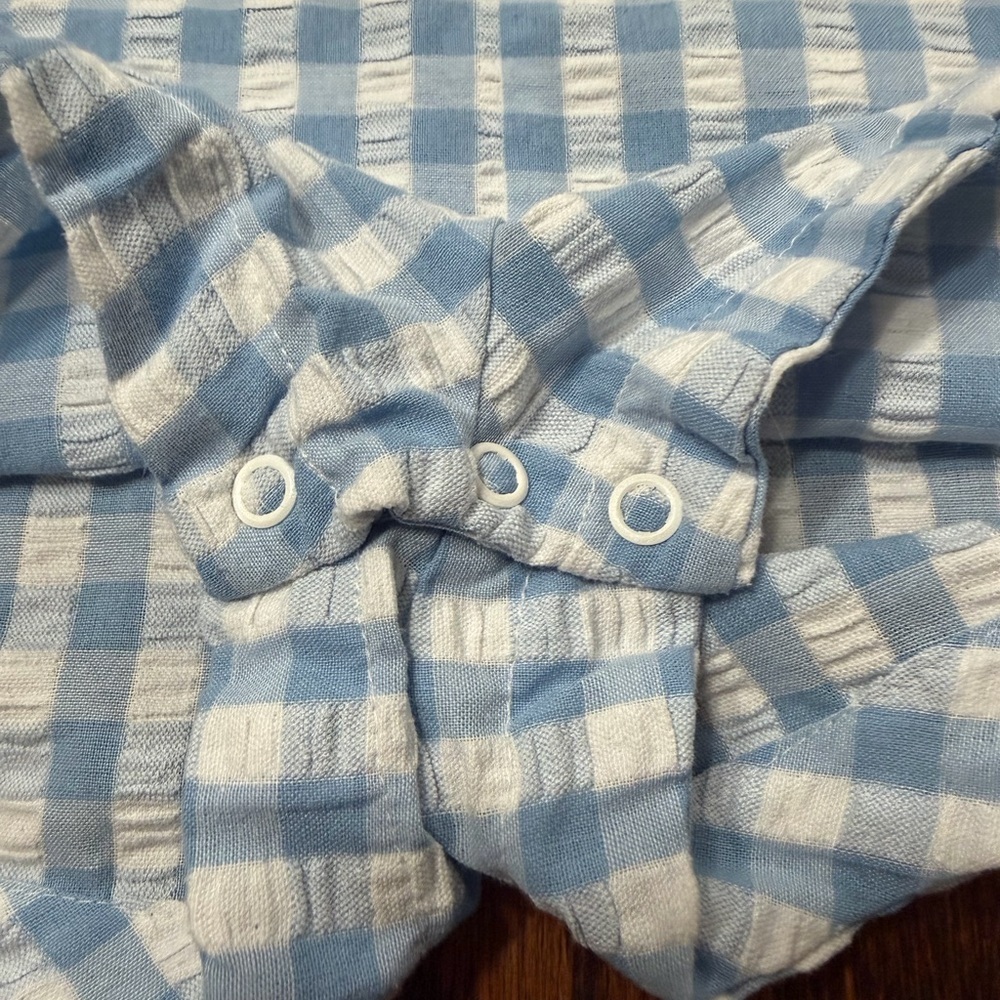 P.A. Kids Blue White Check Embroidered Sailboat Sleeveless Shortall 24m Snaps - Picture 5 of 8
